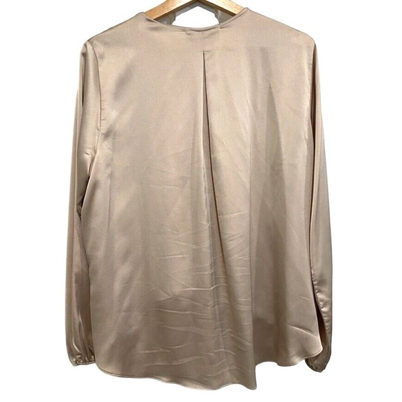 Renee C - Made in USA beige faux wrap satin blouse women's size large - Picture 2 of 5